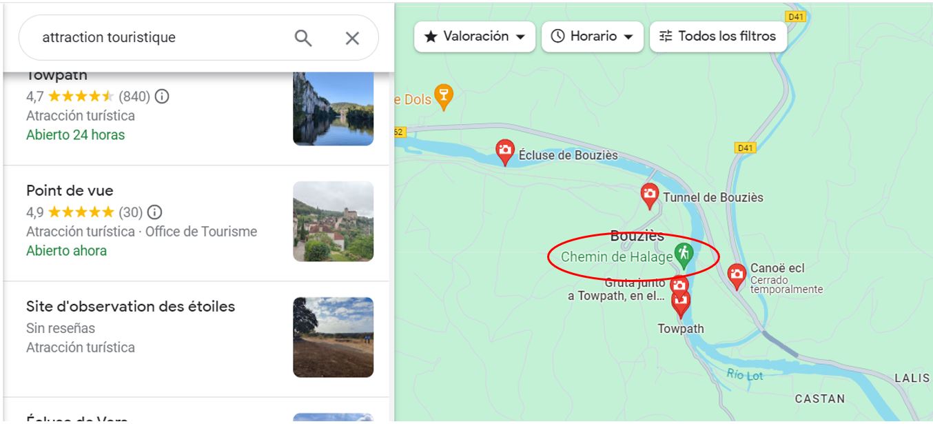 Chemin de halage sur google maps